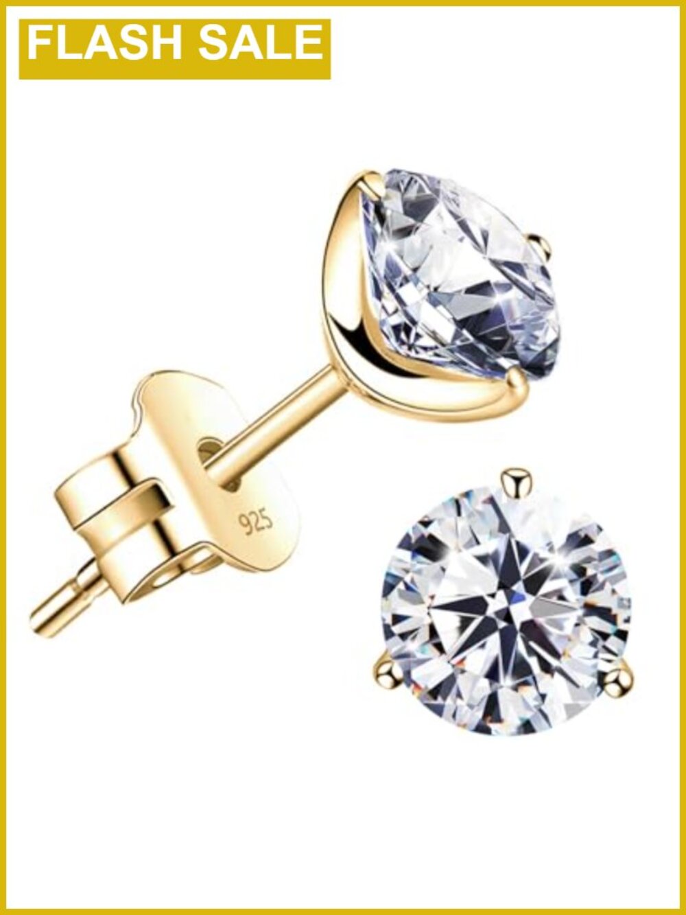 18K Gold Plated Sterling Silver Cubic Zirconia Stud Earrings